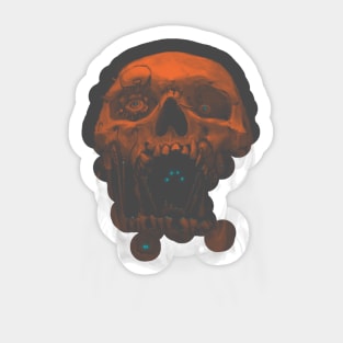 Robot Cyborg Skull Sci-Fi T shirt - Orange Sticker